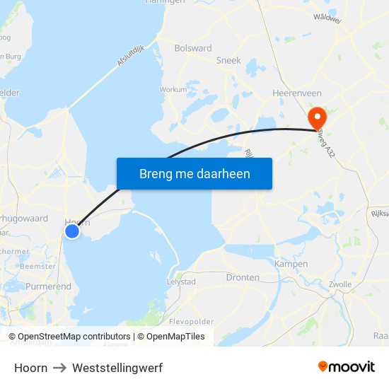 Hoorn to Weststellingwerf map