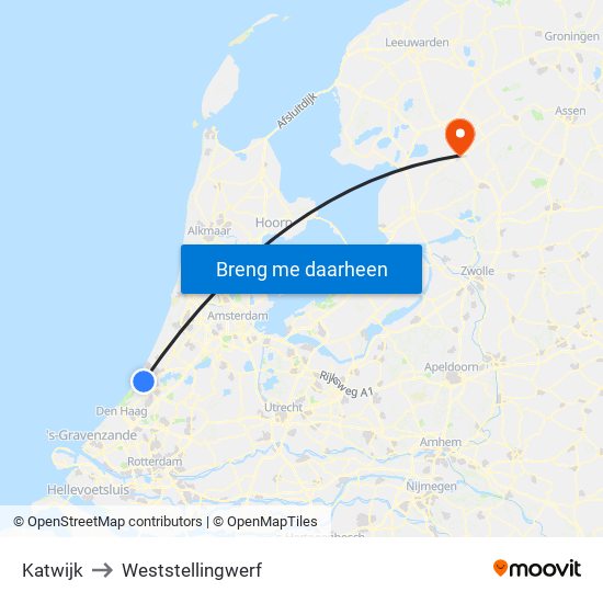 Katwijk to Weststellingwerf map