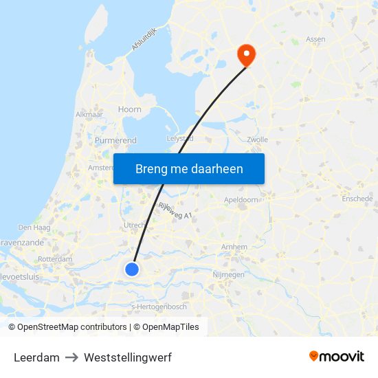 Leerdam to Weststellingwerf map