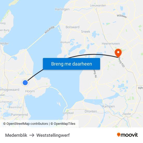 Medemblik to Weststellingwerf map