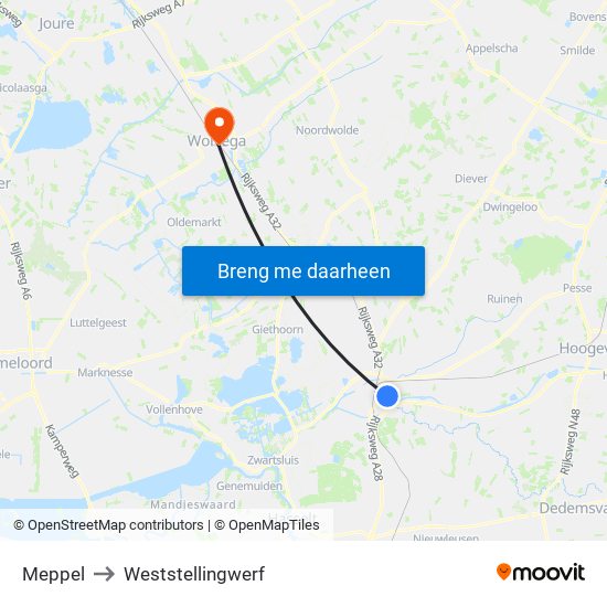 Meppel to Weststellingwerf map