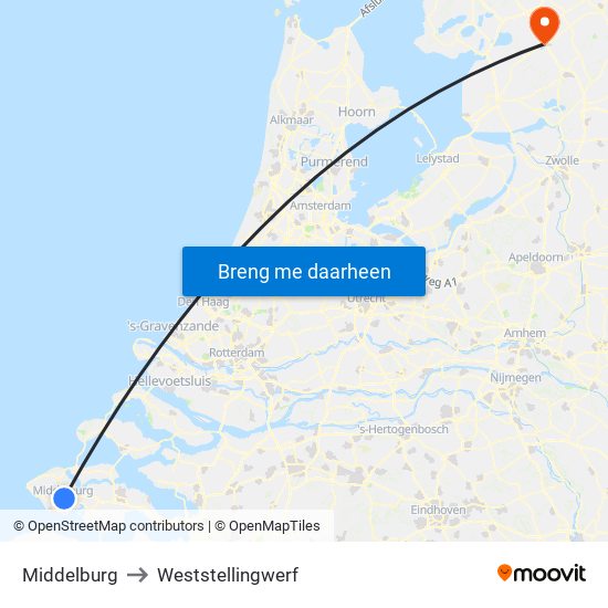 Middelburg to Weststellingwerf map