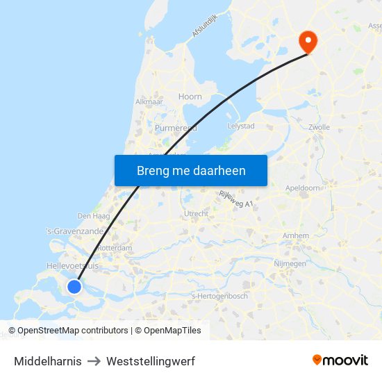 Middelharnis to Weststellingwerf map