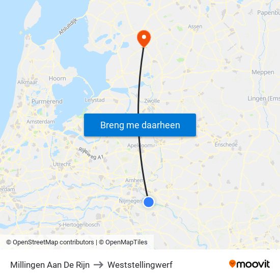 Millingen Aan De Rijn to Weststellingwerf map