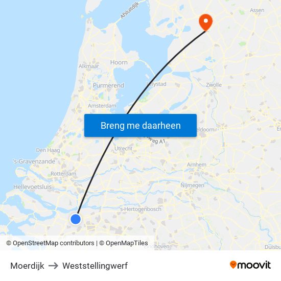 Moerdijk to Weststellingwerf map