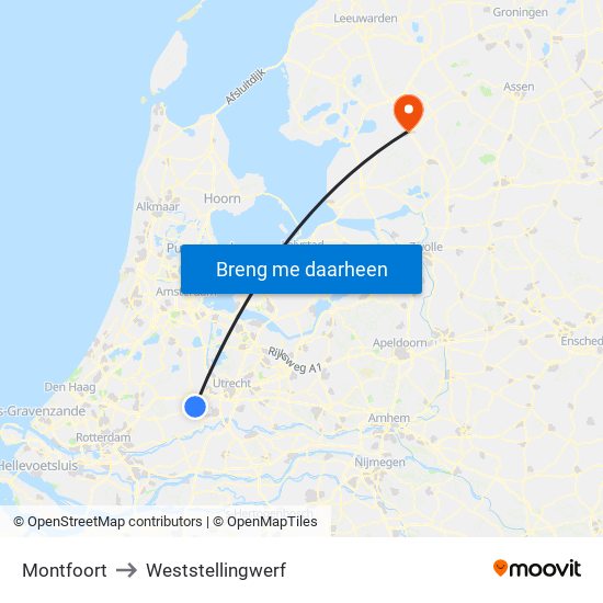 Montfoort to Weststellingwerf map