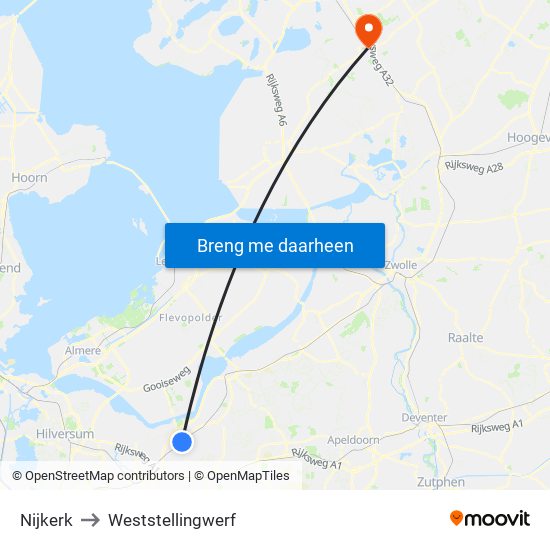 Nijkerk to Weststellingwerf map