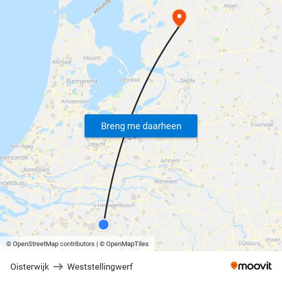 Oisterwijk to Weststellingwerf map