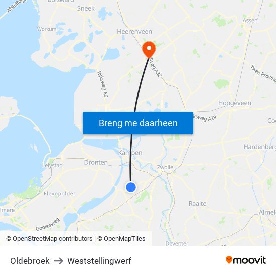 Oldebroek to Weststellingwerf map