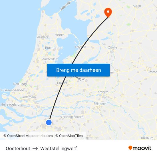 Oosterhout to Weststellingwerf map