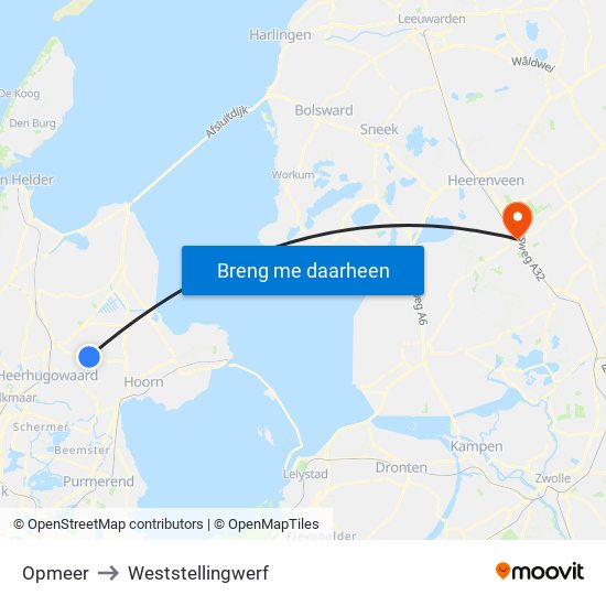 Opmeer to Weststellingwerf map
