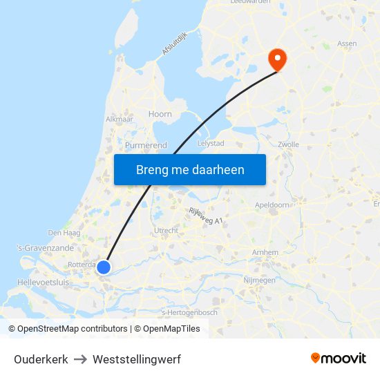 Ouderkerk to Weststellingwerf map