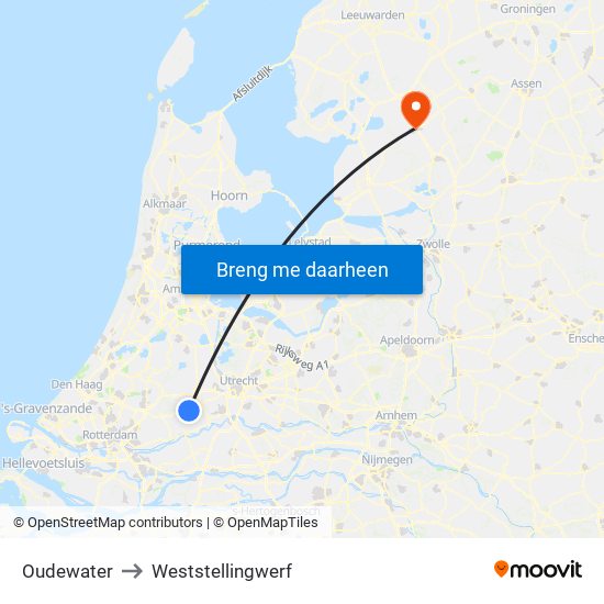 Oudewater to Weststellingwerf map