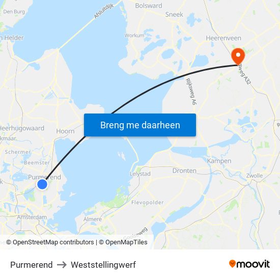 Purmerend to Weststellingwerf map