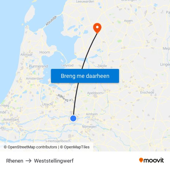 Rhenen to Weststellingwerf map