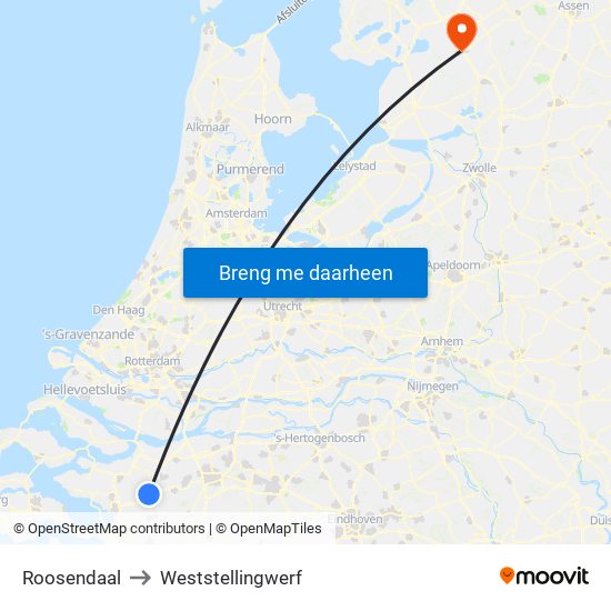 Roosendaal to Weststellingwerf map