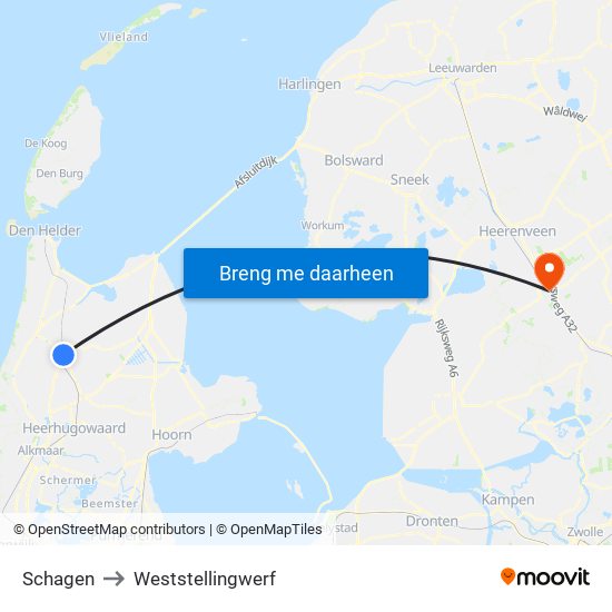Schagen to Weststellingwerf map