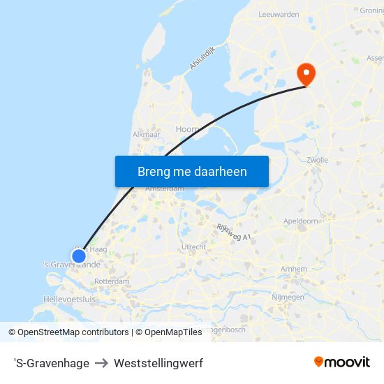 'S-Gravenhage to Weststellingwerf map
