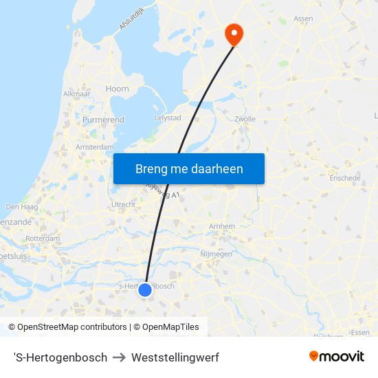 'S-Hertogenbosch to Weststellingwerf map