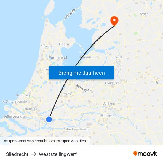 Sliedrecht to Weststellingwerf map