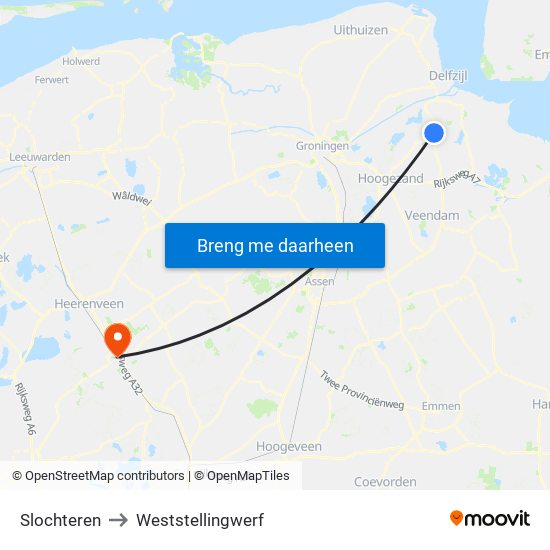 Slochteren to Weststellingwerf map