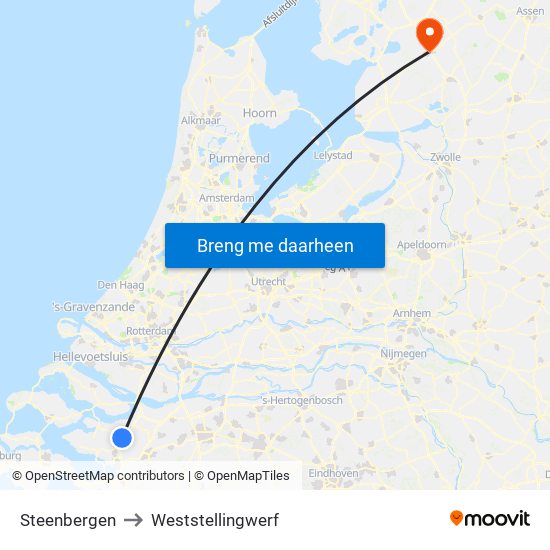Steenbergen to Weststellingwerf map
