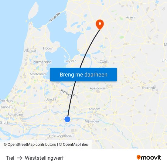 Tiel to Weststellingwerf map
