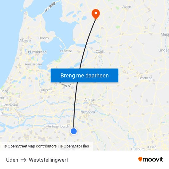 Uden to Weststellingwerf map
