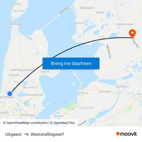 Uitgeest to Weststellingwerf map