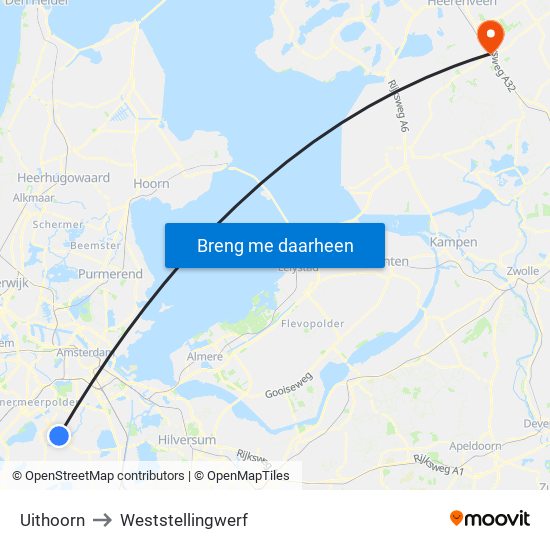 Uithoorn to Weststellingwerf map