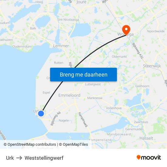 Urk to Weststellingwerf map