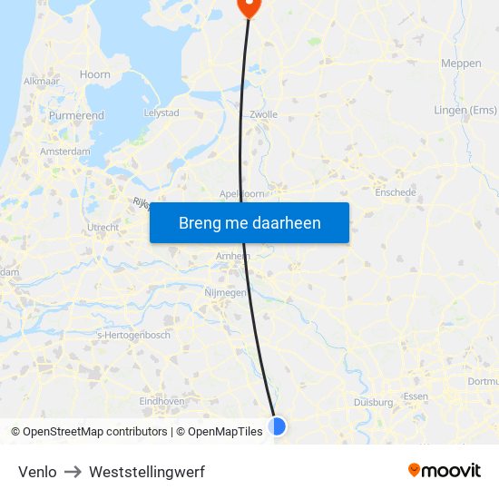 Venlo to Weststellingwerf map