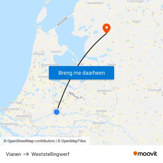 Vianen to Weststellingwerf map