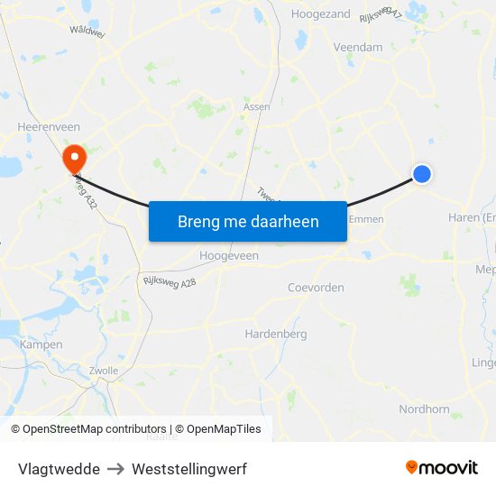 Vlagtwedde to Weststellingwerf map