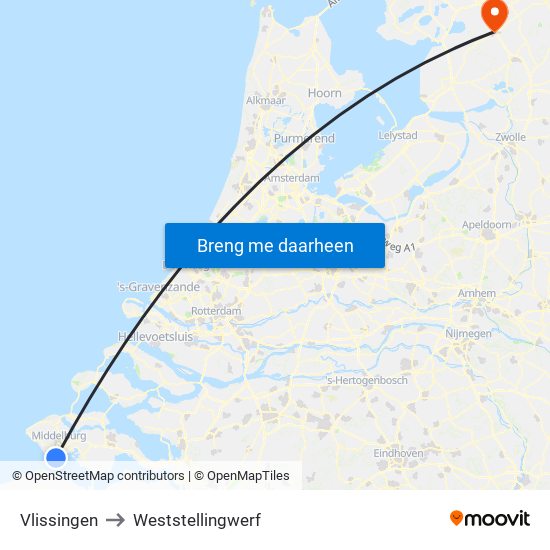 Vlissingen to Weststellingwerf map
