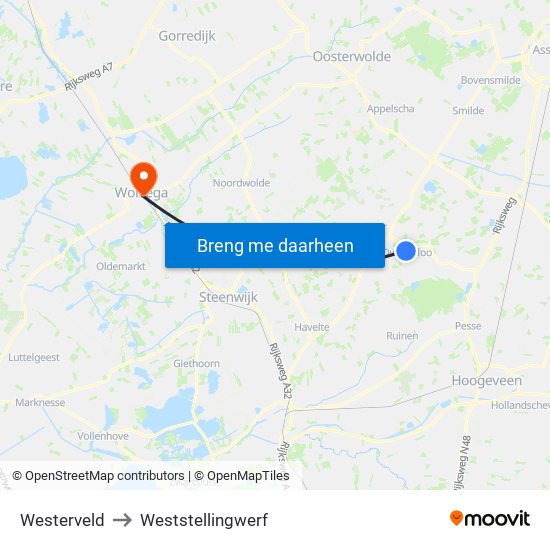 Westerveld to Weststellingwerf map