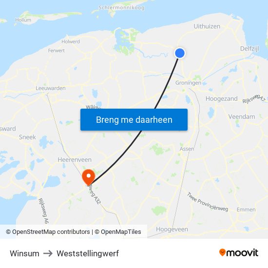 Winsum to Weststellingwerf map