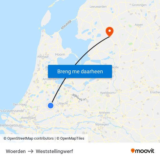 Woerden to Weststellingwerf map