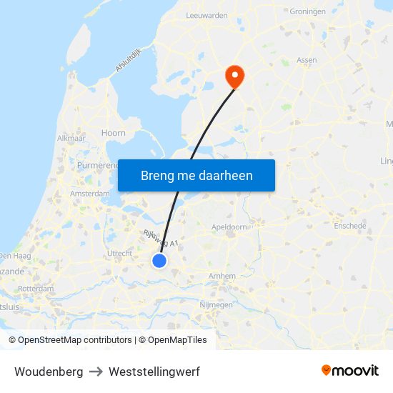 Woudenberg to Weststellingwerf map
