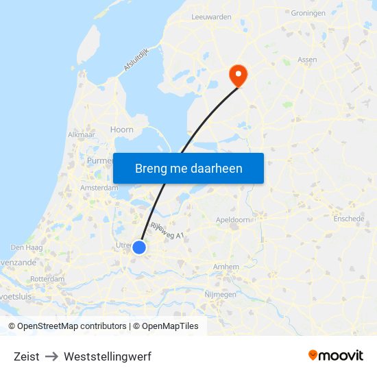 Zeist to Weststellingwerf map