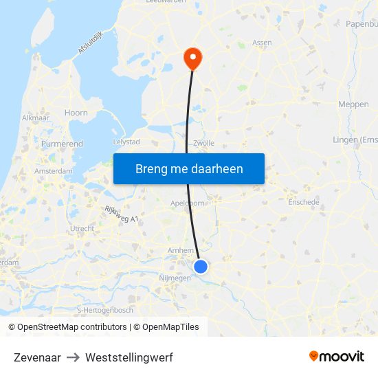 Zevenaar to Weststellingwerf map