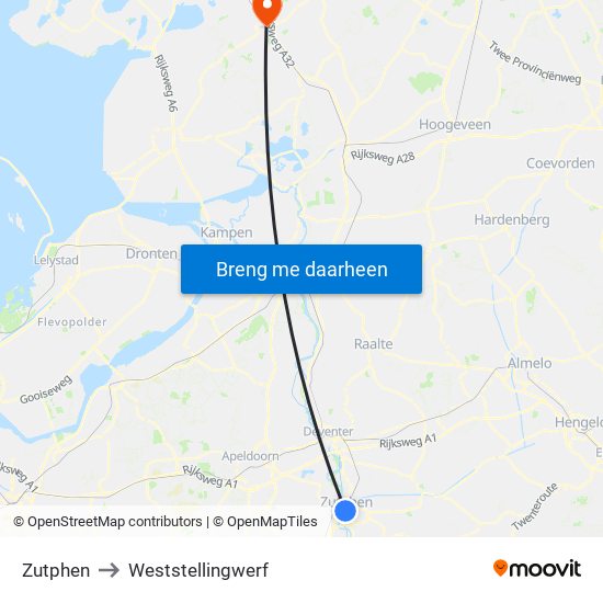 Zutphen to Weststellingwerf map