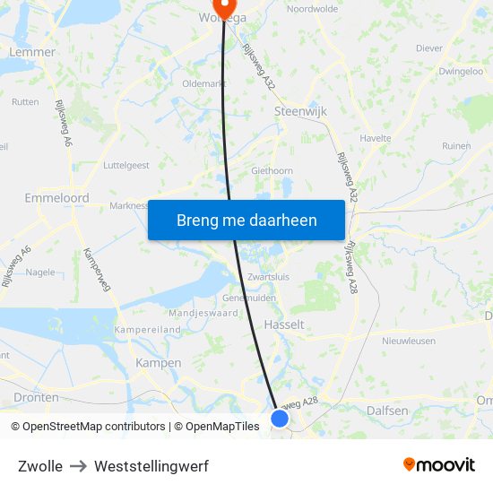 Zwolle to Weststellingwerf map