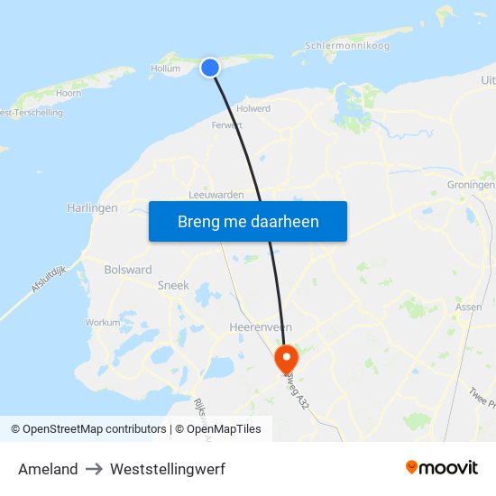 Ameland to Weststellingwerf map