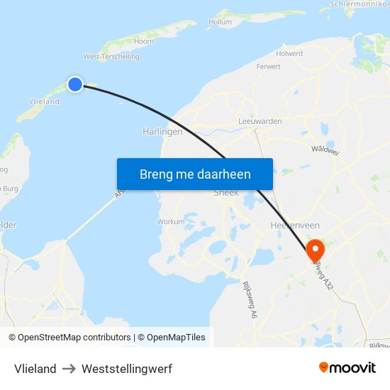 Vlieland to Weststellingwerf map