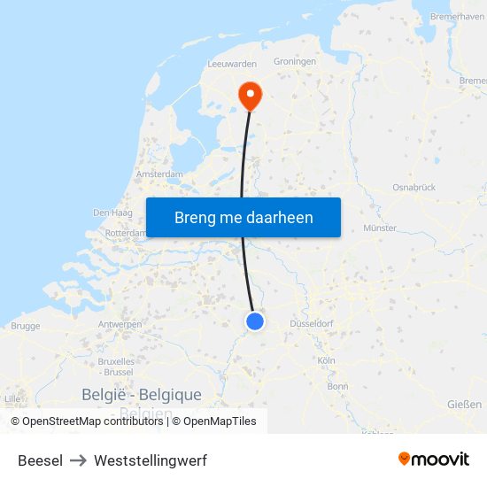 Beesel to Weststellingwerf map