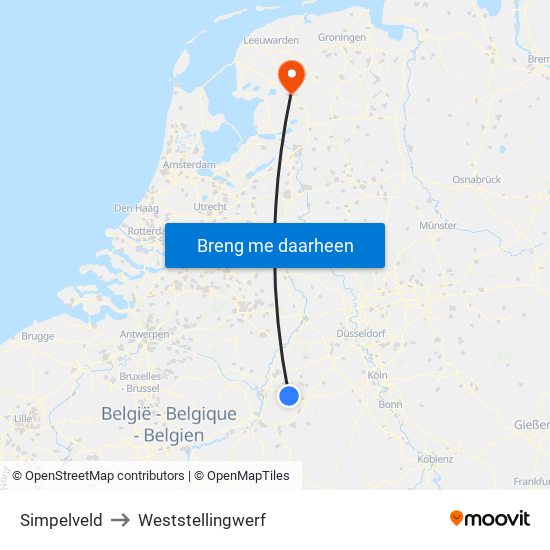 Simpelveld to Weststellingwerf map