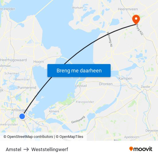 Amstel to Weststellingwerf map