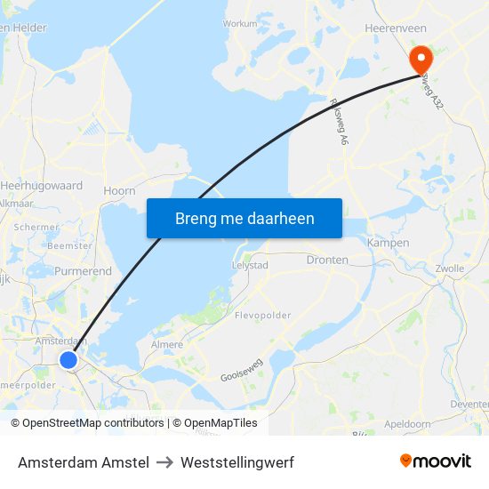 Amsterdam Amstel to Weststellingwerf map