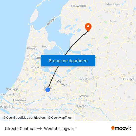 Utrecht Centraal to Weststellingwerf map
